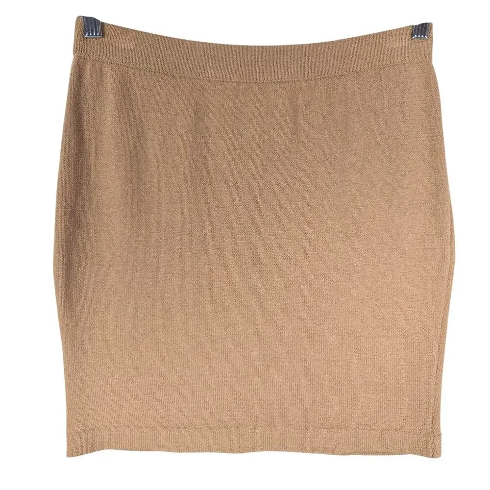 St. John Vintage Size 8 Beige Camel Straight Skirt Santana Knit Pull On #919 - Picture 3 of 5